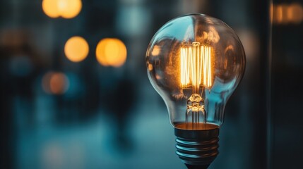 Aufkleber - Light bulb glowing vividly in a dimly lit room creating a warm and inviting atmosphere for relaxation and inspiration. Generative AI