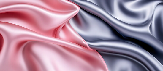 Wall Mural - elegant satin fabric waves in soft pink and grey hues creating a luxurious abstract background with 