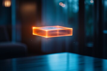 Leinwandbilder - Neon Holographic VR Interface Sleek Floating Display in Dark Room for Cutting-Edge Tech Marketing and Digital Immersion - Enhancing Interactive User Experience