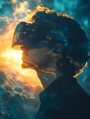 Aufkleber - Immersive VR Adventure Young Male Exploring Dynamic Virtual Worlds with Sleek Headset - Cutting-Edge Entertainment and Tech-Savvy Marketing Solutions