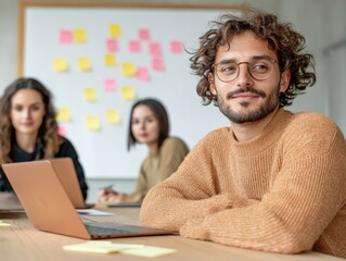 Aufkleber - Vibrant Coworking Space Young Indian Professionals in Open Layout with Wooden Elements - Collaborative Startup Culture and Digital Innovation Environment