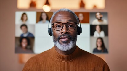 Poster - Collaborative Virtual Mentoring Empathetic Middle-Aged Black Professional in Cozy Knitwear - Remote Social Impact and Digital Advocacy Solutions