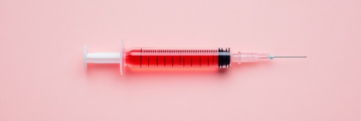 Aufkleber - Minimalist Vaccine Syringe Display Translucent Red Solution on Soft Pink - Scientific Progress Content and Healthcare Education Design