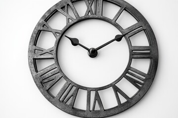 Leinwandbilder - Elegant black wall clock with Roman numerals displayed against a white background. Generative AI