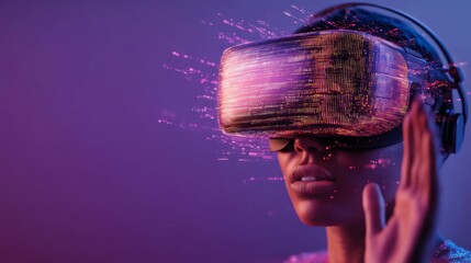 Fototapete - Surreal Glitch Art in VR Fragmented Futuristic Vision with Digital Overlays for Immersive Tech Marketing and Entertainment Design Solutions