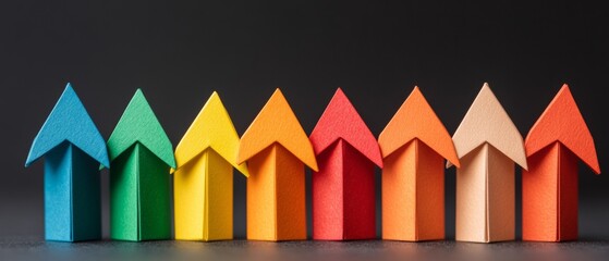 Aufkleber - Contemporary Diversity Concept Colorful Paper Arrows on Dark Background for Inclusivity Branding and Modern Business Innovation in Digital Marketing Campaigns