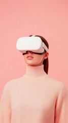 Fototapete - Minimalist Virtual Reality Headset and Peach Sweater - Digital Transformation Aesthetic in Tech Marketing and Cutting-Edge Product Innovation