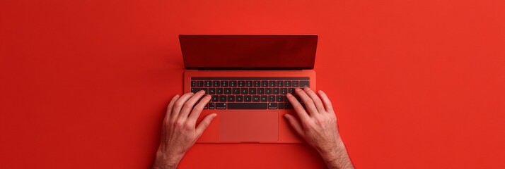 Leinwandbilder - Minimalist Tech Workspace Sleek Red Laptop with Textured Surface in Focus - Remote Work Visuals for Digital Marketing and Modern Business Efficiency