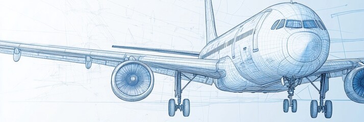 Fototapete - Detailed technical blueprints showcasing the design and structure of an airplane for engineering and design purposes. Generative AI