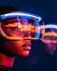 Poster - Neon-Futuristic VR Collaboration Diverse Professionals in Virtual Workspace with Holographic Interfaces - Tech Innovations for Global Projects and Remote Team Synergy