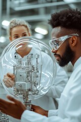 Poster - Futuristic Hydrogen Innovation Diverse Engineers in High-Tech Lab Analyzing Hydrogen Fuel Cell - Sustainable Energy Solutions for Modern Industrial Applications