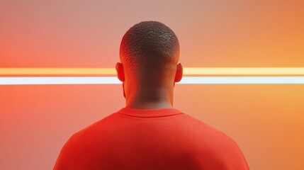 Leinwandbilder - Neon Light Aesthetic Black Man in Vibrant Orange Attire - Modern Art Concept for Futuristic Branding and Diverse Marketing Campaigns
