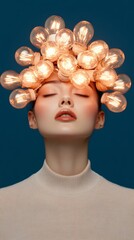 Poster - Surreal Tech Aesthetic Portrait Woman with Light Bulb Circuit Hair - Creative Innovation in Digital Marketing and Art-Driven Business Communication
