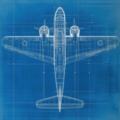 Fototapete - Detailed technical blueprint of a vintage airplane showcasing design elements and engineering specifications. Generative AI
