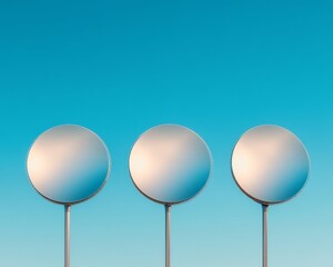 Poster - Modern Sky Surveillance Metallic Radar Domes on Pastel Gradient - Advanced Weather Monitoring Design for Scientific and Educational Tech Innovation