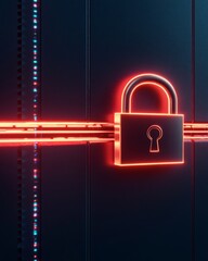 Leinwandbilder - Futuristic Online Security Visuals Neon Padlock on High-Tech Panels and Circuitry - Cutting-Edge Data Center Marketing for Safe Digital Infrastructures