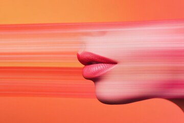 Poster - Dynamic Lip Motion Bold Gradient Effect with Textured Lipstick for Digital Marketing and Visual Arts - Captivating Beauty Imagery for Fashion Industry Campaigns