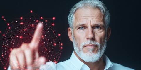 Aufkleber - Contemporary Executive Data Visualization Senior Professional Pointing to Interactive Digital Interface - Business Intelligence for Strategic Decision-Making in Modern Corporate Environments