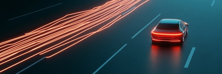 Leinwandbilder - Futuristic Autonomous Electric Vehicle on Neon-Lit Road Sleek Design and Sustainable Mobility Solutions for Modern Urban Transportation and Smart City Innovations