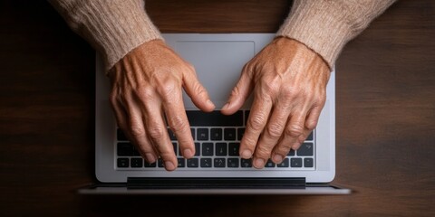 Poster - Contemporary Remote Work Professional Hands Typing on Laptop Keyboard, Casual Home Office Setting - Digital Work Trends and Business Connectivity for Modern Professionals