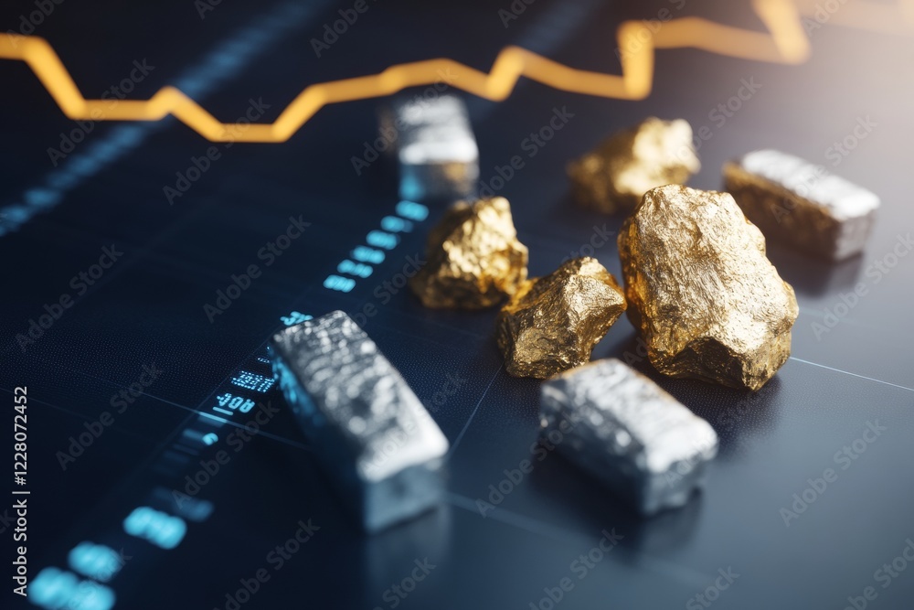 Metallic Wealth Growth Visualization Gold and Silver with Rising Graph ...