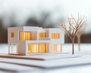 Poster - Minimalist Architectural Concept Urban Planning and Scale Models with White Paper Texture - Innovative Design Visualization for Modern Construction