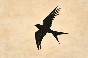 Poster - Silhouette of a bird soaring against a textured background in a tranquil setting during daylight hours. Generative AI