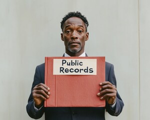 Aufkleber - Minimalist Business Setting Black Professional in Suit with Public Records Folder - Data Transparency and Open Government for Modern Workspaces