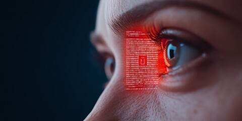 Aufkleber - Futuristic Cybersecurity Interface Digital Data Stream Over Human Eye with Lock Symbol for Advanced Online Privacy Solutions and Network Protection in Tech Industry Applications