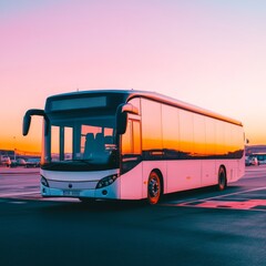 Fototapete - Sunset Reflective Travel Sleek Modern Bus on Highway - Vibrant Transportation Visuals for Tourism Marketing and Intercity Commute Innovations