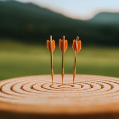 Poster - Modern Archery Motivation Precision Arrows on Wooden Target - Inspirational Content for Business Strategy and Determination Workshops