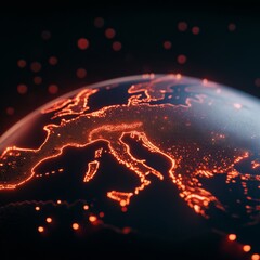 Leinwandbilder - Neon Digital Globe in High-Tech Interface Immersive LED Network for Global Communication - Advanced IT Solutions and Interactive Media Marketing
