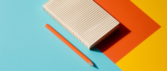 Aufkleber - Modern Retro Book Display Striped Hardcover on Bold Color Blocks with Matching Pencil - Vibrant Learning Aesthetics and Contemporary Interior Design for Educational Innovators