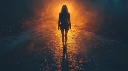 Wall Mural - a solitary figure walks through the eerie glow of a deserted nighttime street