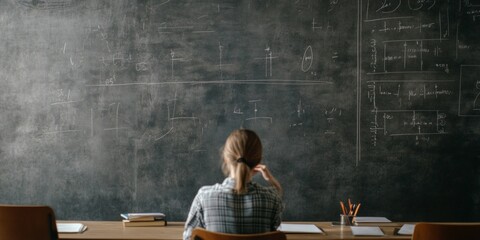 Aufkleber - Minimalist Classroom Aesthetic Teacher Writing Equations on Chalkboard with Students Engaged - Enhancing STEM Education for Professional Development