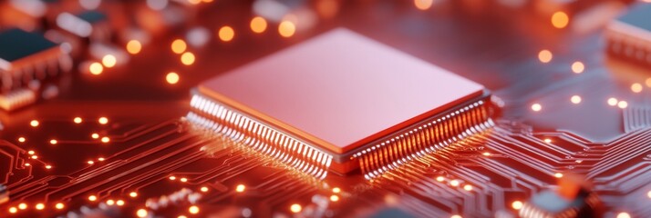 Leinwandbilder - Futuristic Cyber Defense Robotics with Circuit Board Texture in Industrial Manufacturing - Engineering Security and Automated Factory Efficiency