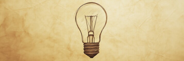 Aufkleber - Sketch of a classic light bulb on a textured background created for artistic inspiration in vintage design. Generative AI