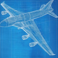 Fototapete - Technical blueprints illustrating the design and structure of a commercial airplane in detailed layout. Generative AI