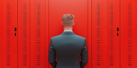 Poster - Vibrant Cybersecurity Aesthetic Technician in Bold Red Server Room with Contemporary IT Tools - Cutting-edge Infrastructure Analysis for Secure Digital Solutions
