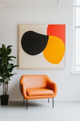 Poster - Vibrant Abstract Office Decor Bold Wall Art with Modern Orange Leather Chair - Dynamic Design for Professional Spaces and Creative Entrepreneurial Growth