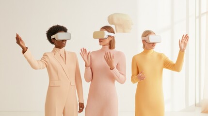 Poster - Contemporary XR Interaction Diverse Team with VR Headsets in Sleek Office - Immersive Business Design and Digital Collaboration for Next-Gen Remote Engagement