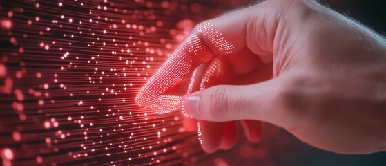 Aufkleber - Futuristic Digital Touch Interface Holographic Red Light Display with Hand Interaction - Next-Gen Tech Solutions for Dynamic User Experience and Innovative Business Applications