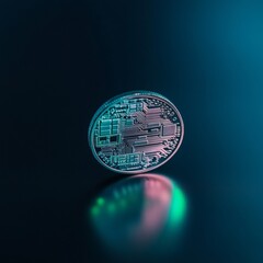 Aufkleber - Futuristic Crypto Coin Design Intricate Circuitry on Glossy Surface - Fintech Marketing and Blockchain Innovation for Digital Privacy Solutions