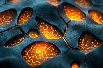 Aufkleber - Glowing lava cracks through dark, textured surface, creating an abstract, fiery pattern.