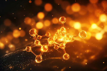 Poster - Glowing molecular structure, abstract science background, atoms connected, golden hues.