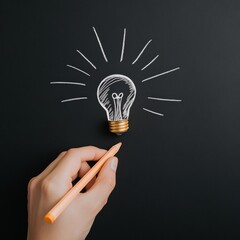 Leinwandbilder - Chalkboard Hand Lettering Art Sketch of Lightbulb with Pencils - Creative Marketing Imagery for Innovative Business Solutions and Idea Generation in Commercial Spaces