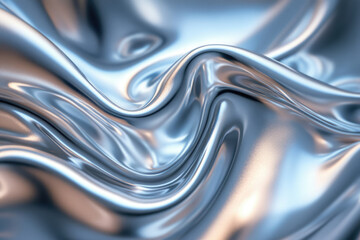 Fototapete - Abstract image of flowing, metallic silver fabric with soft, undulating waves and a glossy sheen.