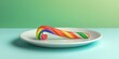 © Stockberry - Colorful candy cane on a plate, ideal for festive promotions, food blogs, and sweet treat advertisements.