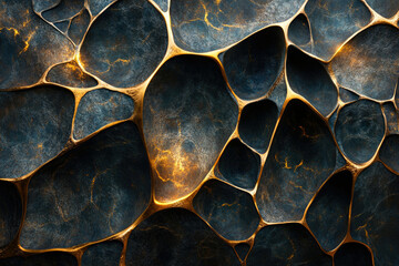 Aufkleber - Abstract dark metallic texture with gold veins, resembling a complex organic structure or geological formation.