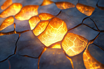 Aufkleber - Glowing orange lava flows through cracks in dark, fractured rock, creating a dramatic and intense visual.